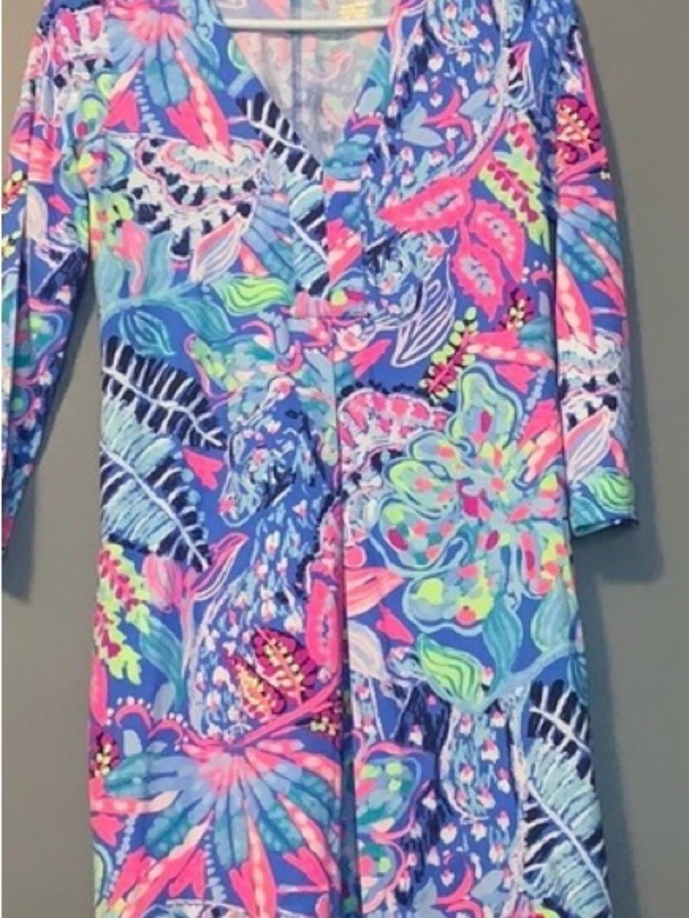 Lilly Pulitzer Bright Blue Floral-Print Mini Dress with Pink and Green